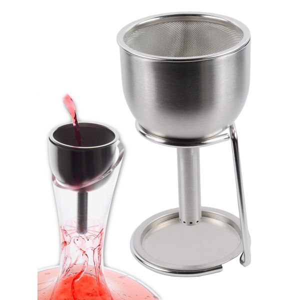 3in1 Steel Funnel with Strainer (Wine Shower + Aerator + Filter + Storage Stand) - Improves Wine & Clears Residues