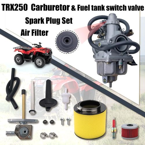 Recon 250 Carburetor with Fuel Tank Petcock Valve Set Fits for Honda TRX 250 Recon250 TRX250TM TRX250TE ATV Carb w/Air Filter Oil Filter Spark Plug 16100-hm8-b01