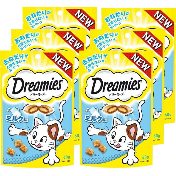 Dreamies Cat Treats, Milk Flavor, For Adult Cats, 2.1 oz (60 g) x 6 Bags (Bulk Purchase)