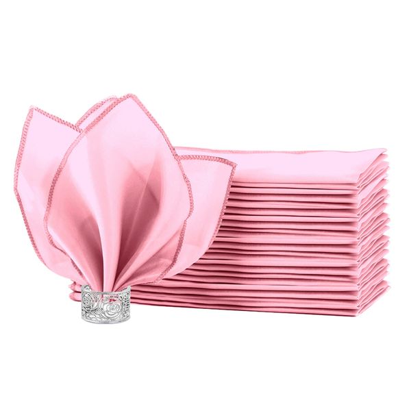 HEMEIREN 12Packs Cloth Napkins Pink,Satin Cloth Napkins, 20 * 20inch, Reusable Table Napkins for Wedding,Celebrations,Restaurant,Banquet