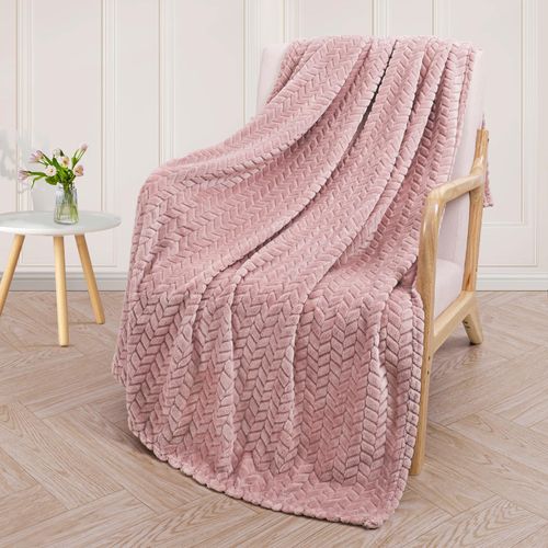 Exclusivo Mezcla Extra Large Flannel Fleece Throw Blanket, 50x70 Inches Leaves Pattern Soft Throw Blanket for Couch, Cozy, Warm, and Lightweight Blanket All Season Use, Dusty Pink Blanket