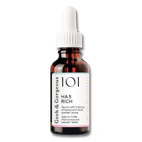 Geek & Gorgeous 101 HA 5 Rich - Serum with 5 forms of Hyaluronic acid, silky & rich - hydrates, softens & plumps the skin - all skin types especially normal & dry skin, 30ml