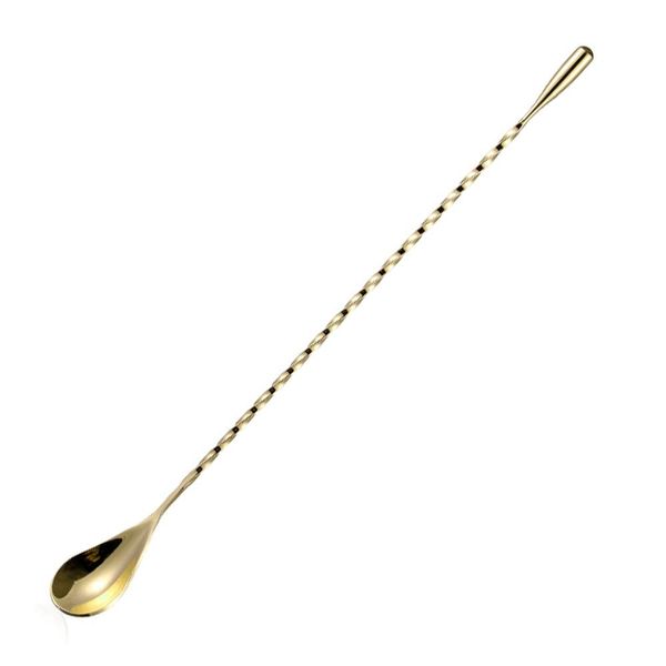 Cocktail-Rührlöffel, Edelstahl, langer Cocktail-Shaker, Bargeschirr, Rührlöffel, gedrehter Barlöffel, 40 cm, goldfarben