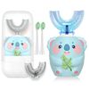 Geacker Kids Electric Toothbrush, U Shaped Toothbrush Kids Sonic Automatic Brush with 4 Brush Heads 6 Cleaning Modes IPX7 Waterproof Rechargeable Smart Timer for Children (Ages 8-14, Koala Cyan)