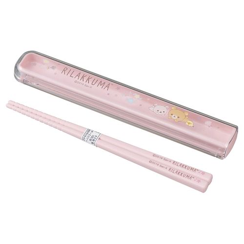 OSK Rilakkuma Lunch Box with Quote Lid and Chopsticks Case Set (Chopsticks 6.5 inches (16.5 cm), Sliding, Made in Japan, Dishwasher Safe, Pink