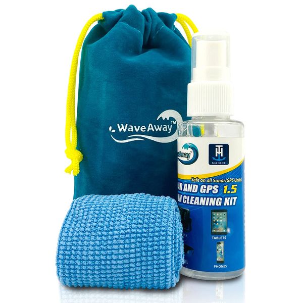 Wave Away Sonar & GPS Screen Cleaner with Micro Fiber Cloth for Boating & Fishing - Improves Clarity and Protects Screens - Spray, Wipe, Shine - 1.5oz Screen Cleaner