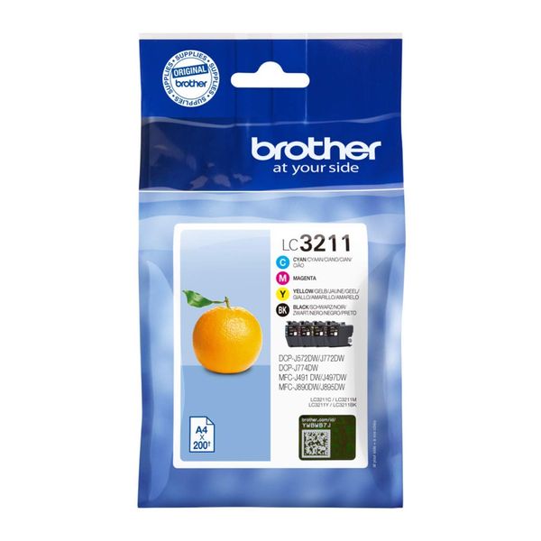 Brother LC-3211C/LC-3211M/LC-3211Y/LC-3211BK Inkjet Cartridges, Multi Pack, Standard Yield, Cyan, Magenta, Yellow and Black, Brother Genuine Supplies