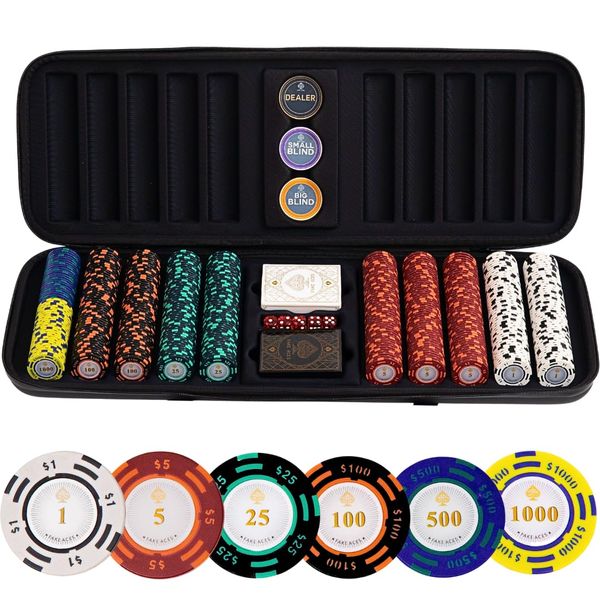 FAKE ACES Black Series 500 Poker Chip Set - Casino-Grade 14g Clay Poker Chips, Texas Holdem, Poker Accessories, Poker Set, Poker Chip Set