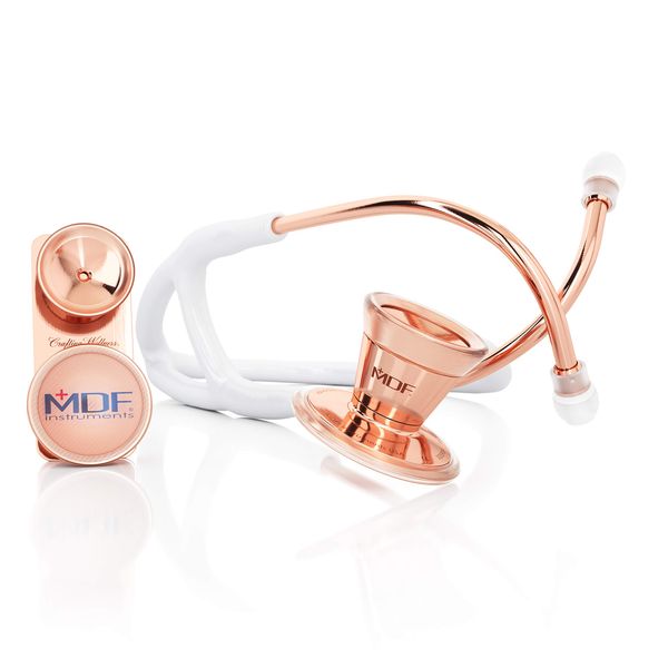 MDF Instruments, ProCardial Core™ Cardiology Stainless Steel Dual Head Adult-Pediatric Stethoscope with Adult Cardiology Bell Convertible Attachment - Free-Parts-for-Life (MDF797DD) (Rose Gold/White)