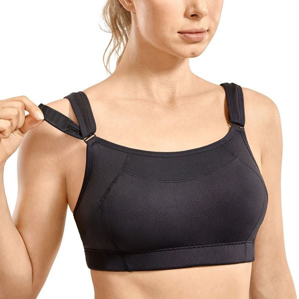 SYROKAN Front Adjustable Sports Bras for Women High Impact Wirefree Comfort No Bounce Support Workout Running Bra Black 36C