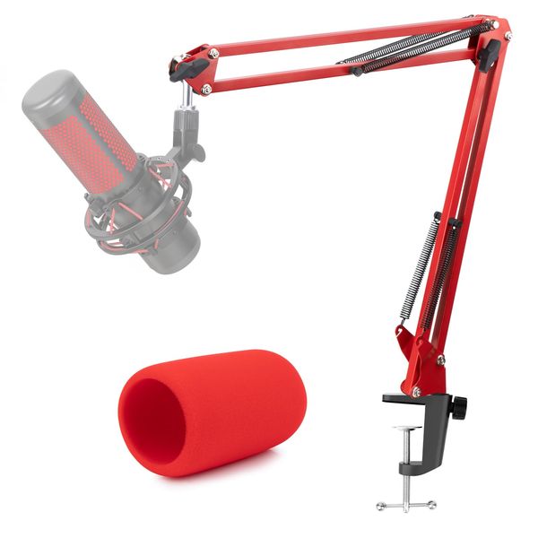 QuadCast Mikrofonarm Rot mit Popschutz - Professioneller Studio Mikrofon Arm mit Mikrofonabdeckung Schaumstoff-Pop-Filter, Boom Arm kompatibel mit HyperX QuadCast S Mikrofon von YOUSHARES