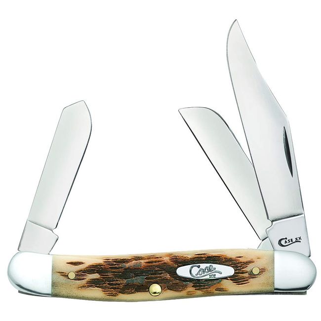 CASE XX WR Pocket Knife Amber Bone Stockman Item #128 - (6347 SS) - Length Closed: 3 7/8 Inches