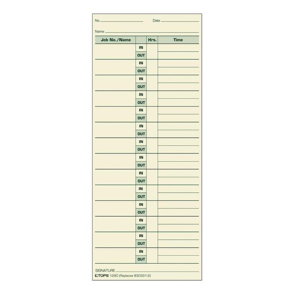 TOPS Job Cards, 2-Sided, 3-1/2" x 8-1/2", Manila, Green Print Front/Back, 500-Count (1290)