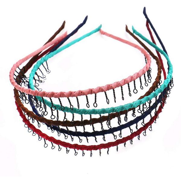 Fodattm 6PCS Iron Wire Wrapped Cloth Teeth Comb Hairband Women Lady Hair Hoop Headband Headwear (Color Random)