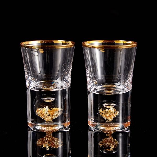 DUJUST Shot Glasses (45ml), Crystal Shot Glass Set Decorated with 24K Gold Leaf Flakes, Cool & Cute Shot Cups, BPA-Free & Lead-Free, Perfect for Décor & Collection, Gift Choices - 2 pcs