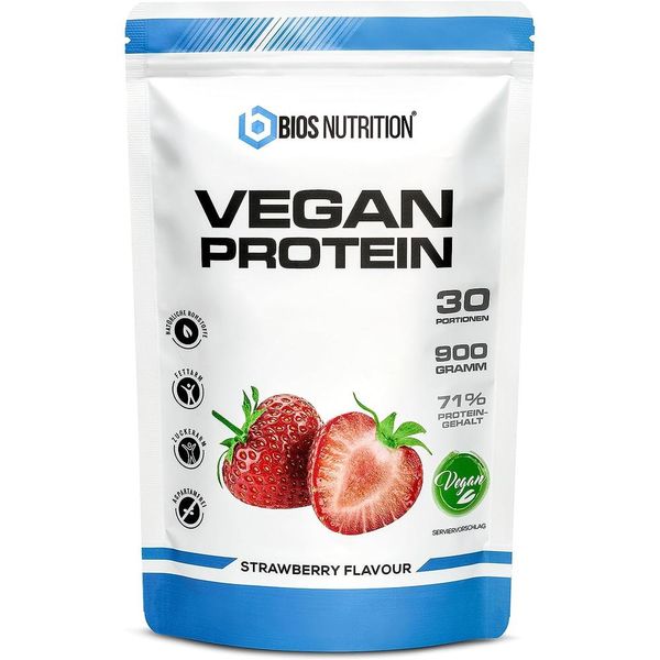 Wawa Market Bios Nutrition German Protein Strawberry Flavor Vegan Powder 900g Muscle Hair Skin Nail Health Care 1 Pack