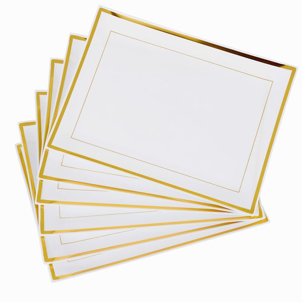 MATANA 6 White Plastic Serving Platters with Gold Border, Food Party Trays - 30x23cm - Buffets, Weddings, Birthdays, Christmas, Parties - Elegant, Sturdy & Reusable