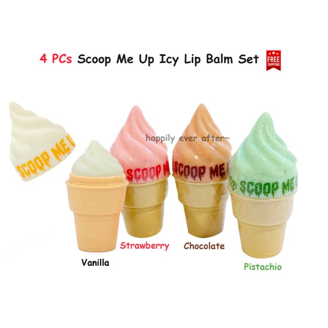 4 PC Italia Deluxe Scoop Me Up Lip Balm Set - Ice Cream Lip Moisturizers, NEW
