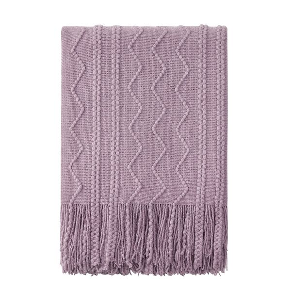 BOURINA Textured Solid Soft Sofa Throw Couch Cover Knitted Decorative Blanket,Light Lavender, 127x152cm