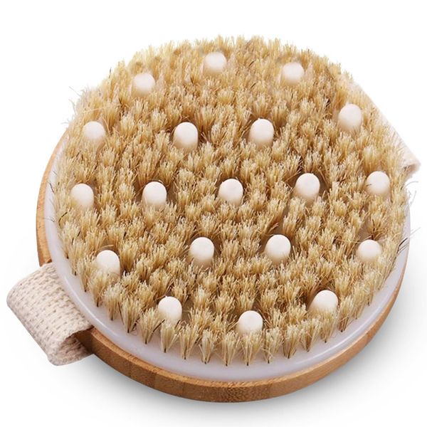 ADNOVA Dry Brushing Body Brush - Body Scrubber with Natural Boar Bristles Bath Brush, Dry Skin Exfoliating Brush, Improve Blood Circulation, Body Brush for Showering