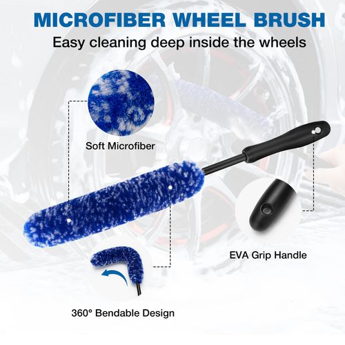SHALL 8Pcs Car Wheel Brush Kit for Cleaning Wheel & Tire, Bendable Soft Rim Cleaning Brush Set, Detailing Cleaning Brush Supplies Kit with Storage Bag
