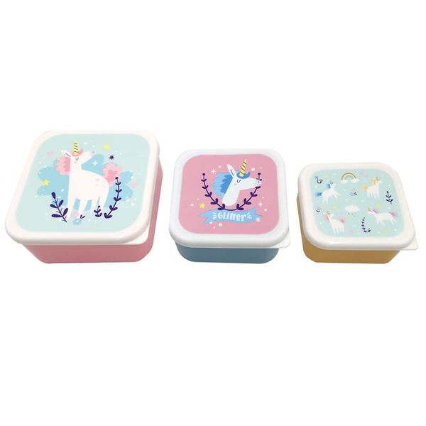 Puckator Unicorn Magic Set of 3 Lunch Box Snack Storage S/M/L - Lunchbox with Multi Compartments - Small Food Containers - Lunchbox for Adults and Kids - Girls Boys Lunchbox - Food Prep with Lids