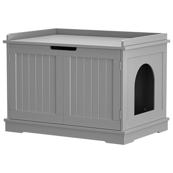 Gray Cat Washroom Litter Storage Bench Pet Crate House Suit for Most Cats