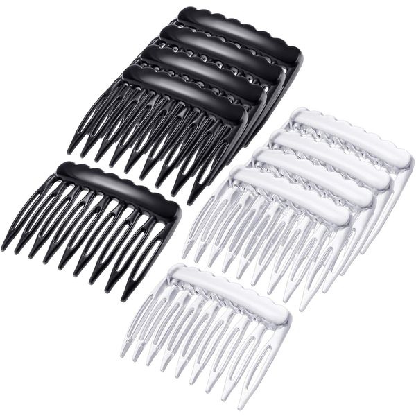 24 Pieces Small Hair Side Combs Plastic French Teeth Hair Combs for Women Hair Clip Combs Bridal Wedding Veil Comb for Fine Hair, Black and Clear