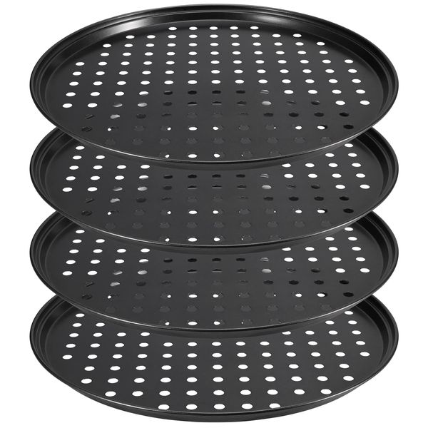 ZEONHEI 4 Pack 10 Inch Non Stick Pizza Tray, Pizza Dough Tray for Oven, Round Pizza Baking Pan with Holes for Making Pizza, 26CM x 1.5CM, Black