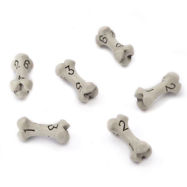 D6 Dice Set - Set of Six 6 Sided Dice - Skull & Bone Themed RPG Dice. Cool & Unique Gift for Dungeons & Dragons (DND), Warhammer, D&D, Pathfinder, D and D. (Cleaned Bone White)