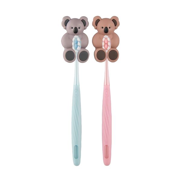 Lindo Ultra Soft Toothbrushes with Koala Bear Toothbrush Holders (Koala Gray)