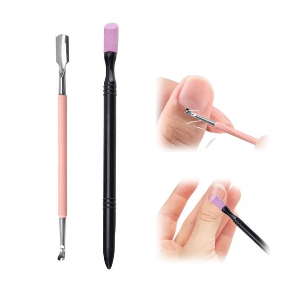 RICISUNG Cuticle Pusher, Cuticle Trimmer (Set of 2), Stone Pusher, Cuticle Treatment, Removes Exfoliation, Easy Care, Lightweight, Easy to Carry, Multifunctional, Convenient, Easy to Use