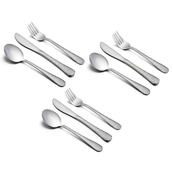 HaWare 9-Piece Toddler Kids Silverware Flatware Set, Stainless Steel Hammered(Adult Look) Preschooler Eating Utensils, Adult Diet Tableware, Includes 3 Spoons 3 Forks 3 Butter Knives, Dishwasher Safe