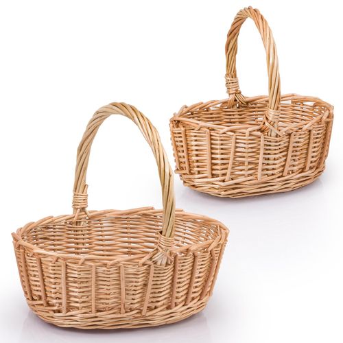Woodluv Storage Baskets Set of 2, Wedding Flower Girls Baskets, Wicker Woven Easter Baskets, Display Hamper Baskets, Gift Baskets, Natural