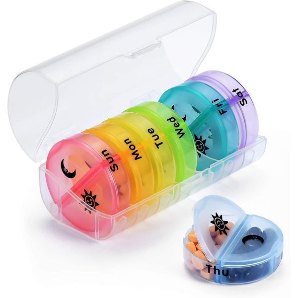 Pill Organizer Weekly Pill Box 7 Day 2 Times a Day Portable Case AM PM Medication Organiser Daily Tablet Small Boxes Medicine Holder for Vitamin Supplement Fish Oil (Transparent)