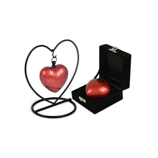 UrnsWithLove Cremation keepsake urn for ashes Heart in my heart Exclusive Protected Design With Box & Stand (Red)