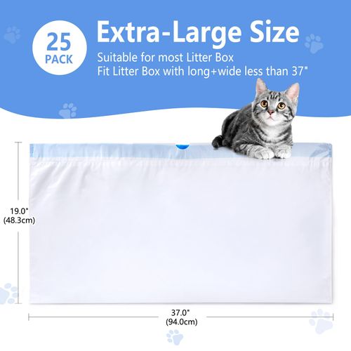 Belinlen 25 Count Cat Litter Liners Large 37x19" Jumbo Drawstring Litter Bags Extra-Thick Cat Litter Box Liners Heavy Duty Kitty Pan Liners for Easy Cleanup