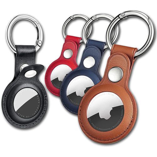 Eusty Air Tag Keychain for Apple Airtags Holder, 4 Pack Protective Leather Case Tracker Cover with Airtag Key Ring Compatible New AirTag Dog Collar (Multi-Color)
