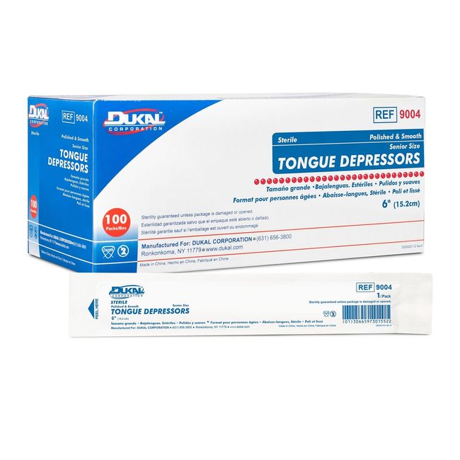 Dukal 6 Inch Length Tongue Depressor Unflavored Sterile 1 Pack 100/Pack