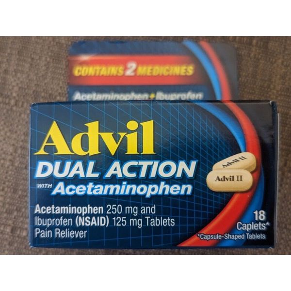 Advil Dual Action w/ Ibuprofen & Acetaminophen Combo - 18 Caplets - Exp 10/2025