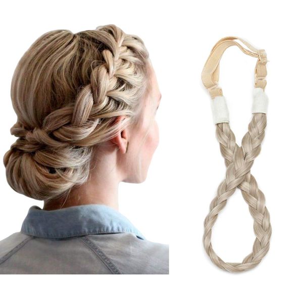 Braided Headband Hair Chunky Braided Headband Plaited Hair Band Wide Plaited Braids Elastic Stretch Braid Hairband Synthetic Hairpiece For Girls And Women (Large-five strands braided, 18/613)
