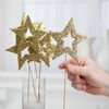 Bulk Package of 12 Gold Glittered Open Star 18" Picks