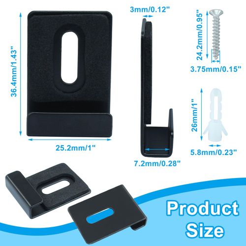 Jiozermi 12 Pcs Metal Mirror Holder Kit, J Type Mirror Hanger Clip Kit with Rubber Pad Metal Mirror Holder Clips for Frameless Wall Mounting Tile Billboard Display(Black)