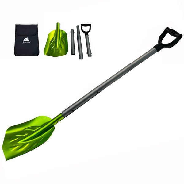 solotour Scoop, Shovel, Length 43.3 inches (110 cm), Outdoor Use, Snow Removal, For Car Use, Aluminum Joint Scoop, Storage Bag Included, Green