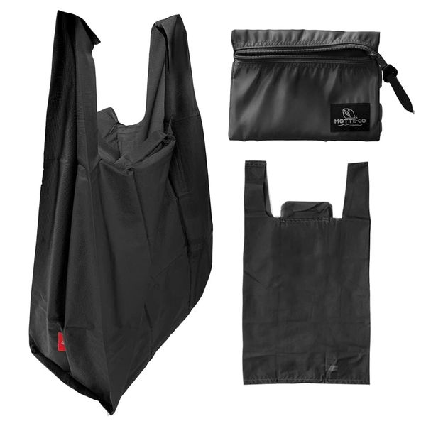 Lucan 506 Eco Bag with Pouch, 3-Piece Set, Large Capacity, Foldable, Shopping Bag, Gusset, Shoulder Bag, Lightweight, Compact, Stylish, Waterproof, Shopping Bag, for Respect for the Aged Day, Birthday, Gift, Present, Gift for Men, Men, Black