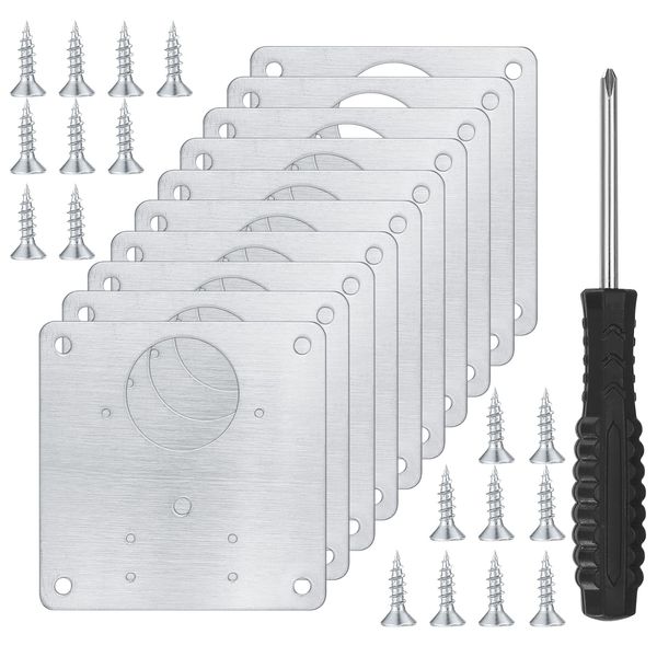 10 Pcs Stainless Steel Hinge Repair Kit, Brackets, Plate & Screws, 80 Screws & Screwdriver, Kitchen Cupboards, Cabinets, Doors, Flat Fixing Joining Mending Plates Braces (10)