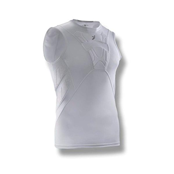 Storelli BodyShield Sleeveless Undershirt | Protective Soccer Base Layer | Lightweight Compression Top | Padded Chest and Rib Protection | White | Small