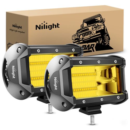 Nilight 18030C-A Amber 2PCS 5Inch 72W Double Row Flood Bar 10800Lumens Driving Fog Led Off Road Lights for Trucks Jeep ATV UTV SUV Boat Marine,2 Years Warranty, Yellow,White