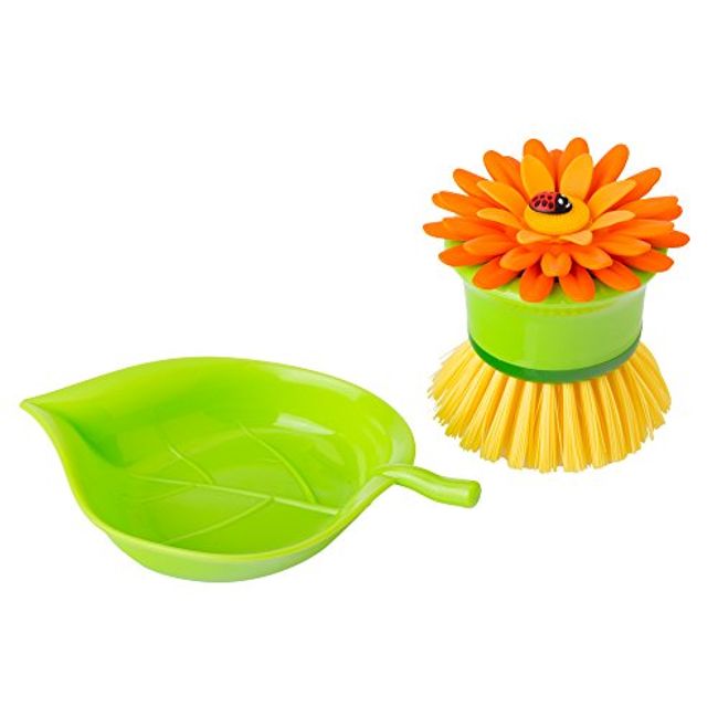  Vigar Flower Power Pink Palm Dish Brush with Holder,  5-3/4-Inches by 3-3/4-Inches, Pink, Green : Home & Kitchen