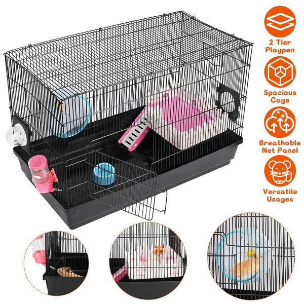 2-Tier Hamster Cage Small Animal Critters House Habitat Playpen for Pet Rat Mice